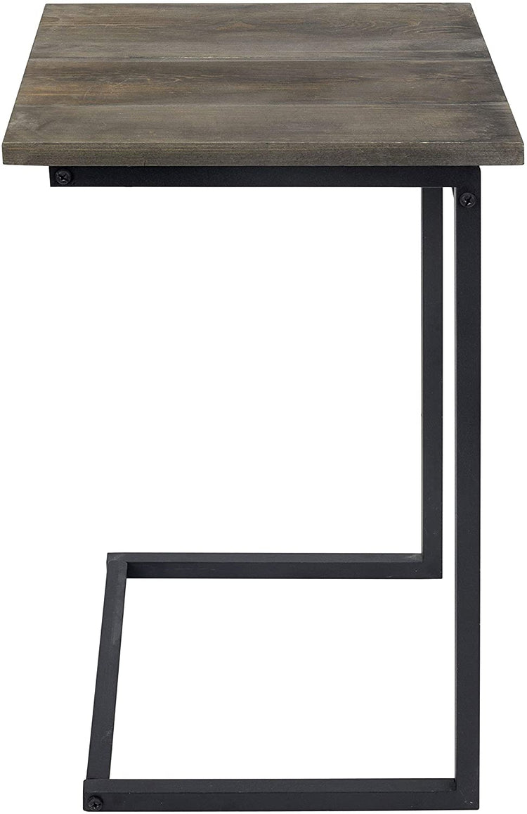 24-Inch Black Metal & Vintage Gray Wood Sliding End Table-MyGift