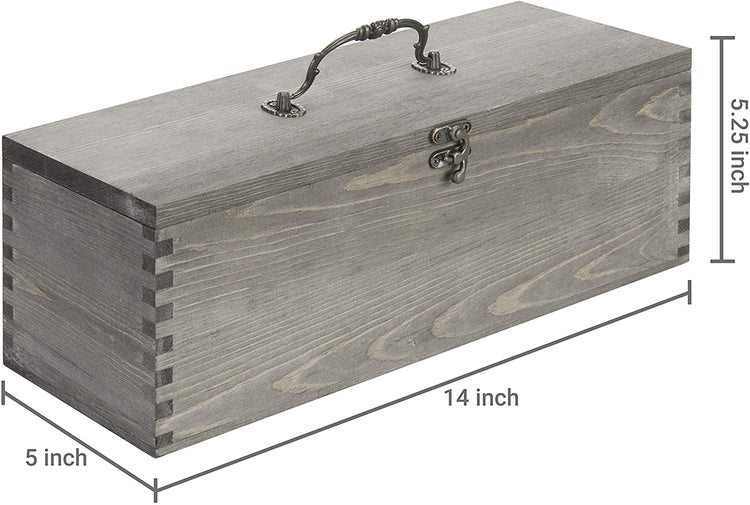 Gray Wood Wine Carrying Case with Antique Brass Handle, Vintage Wine Box-MyGift