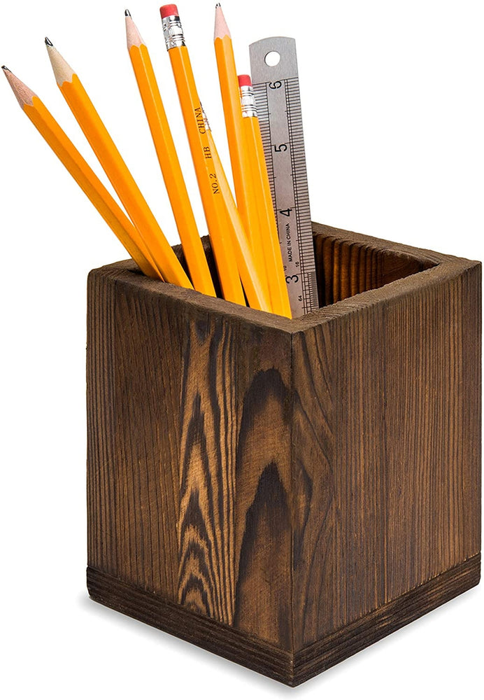 Dark Brown Wood Desktop Pen & Pencil Holder Cup, Office Supply Caddy-MyGift