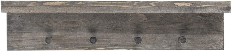 Wall-Mounted Gray Wood 24-Inch Hanging Shelf with 4 Peg Hooks-MyGift