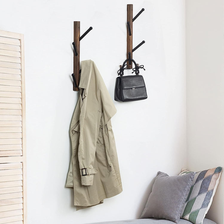 Coat Rack Verticle Set of 2, Wood and Black Metal Coat Rack, Vertical Wall Mounted Hat Ha ...