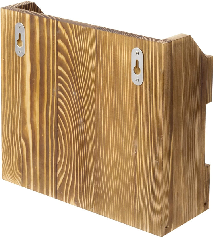 Burnt Wood Magazine Holder with Chicken Wire Rail, Wall Mountable Storage Organizer Rack for Upright Magazine Display-MyGift