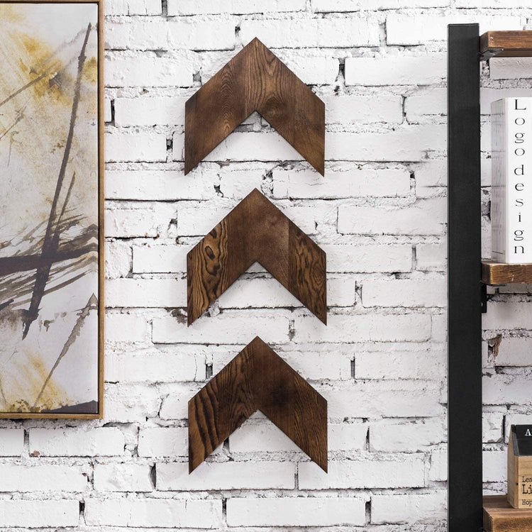 Set of 3 Decorative Wall-Mounted Rustic Dark Brown Wood Chevrons-MyGift