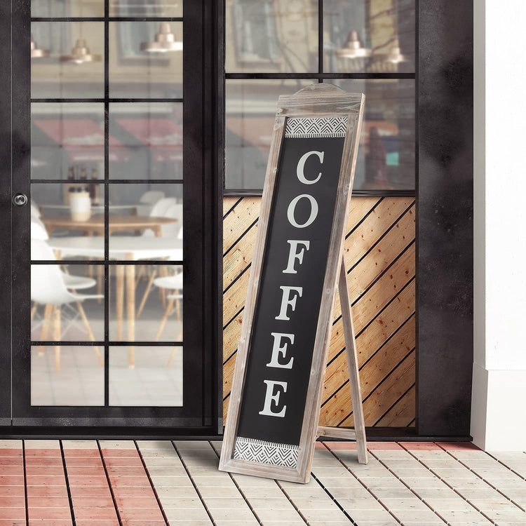 47-Inch Rustic Weathered Wood Freestanding A-Frame "COFFEE" Sidewalk Sign-MyGift