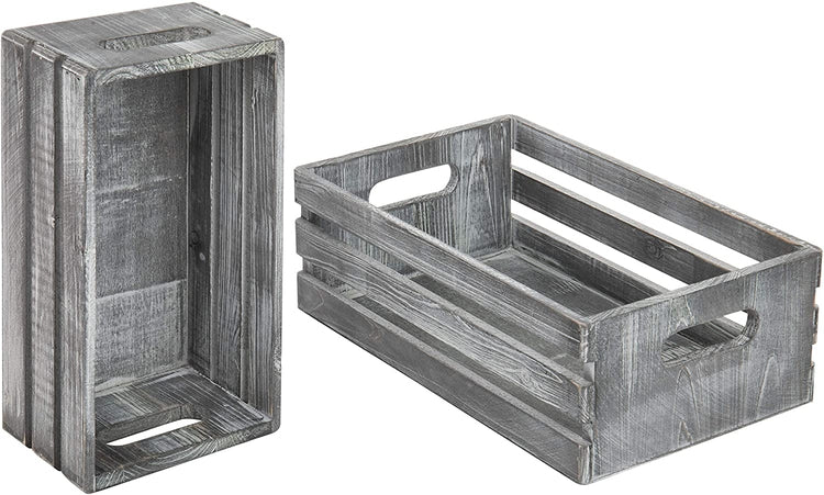 Set of 2, Rustic Dark Gray Nesting Boxes, Wood Storage Crates w/ Handles-MyGift