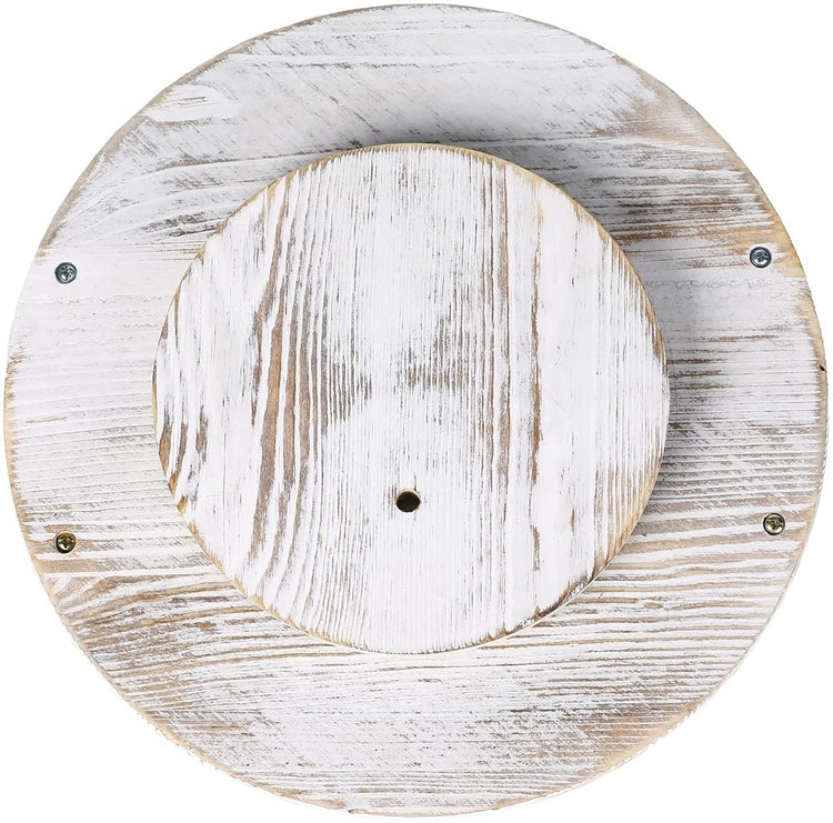 Whitewashed Wood Round Rotating Lazy Susan Tray Style Turntable with Black Vintage Metal Handles-MyGift