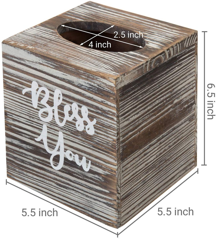 Brown Torched Wood ‘Bless You’ Decorative Square Tissue Box Holder Cover-MyGift