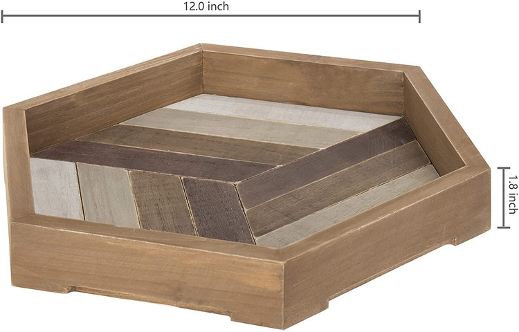 12-inch Rustic Chevron Design Wood Serving Tray, Geometric Display Platter-MyGift