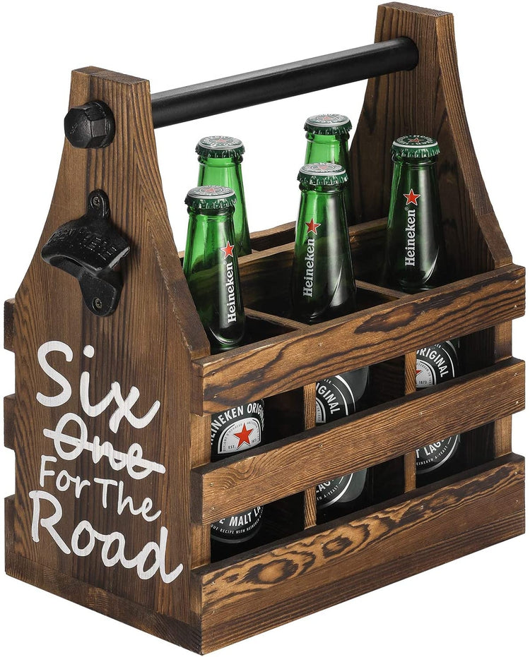 Wood Wine Bottle Glasses Caddy - Beer Carrier - Drinking Desk Accessories -  Craf
