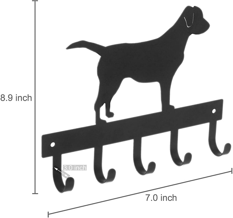 Black Metal Labrador Silhouette Key & Dog Leash Rack, Wall-Mounted-MyGift