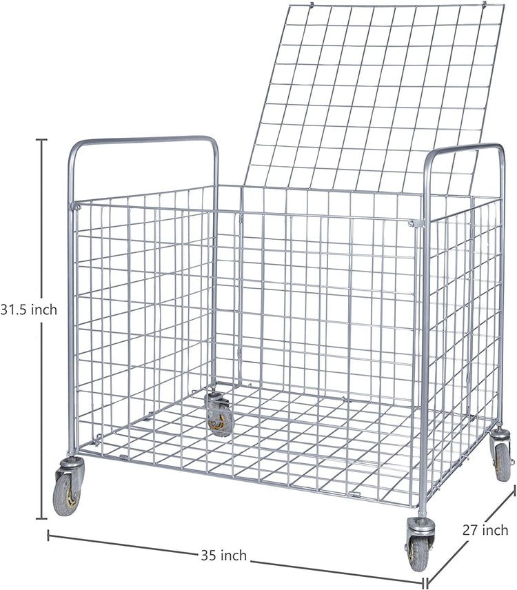 Metal Sports Ball Storage Bin with Wheels For Basketball Storage, Football Storage, Soccer Ball Storage-MyGift