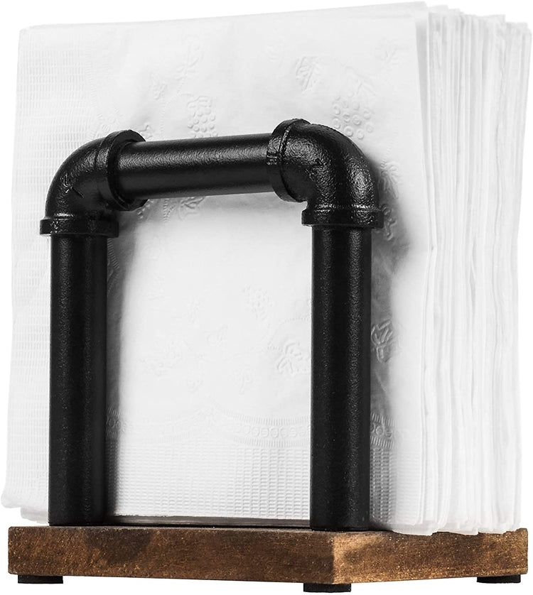 Burnt Wood and Industrial Metal Pipe Tabletop Napkin Holder-MyGift