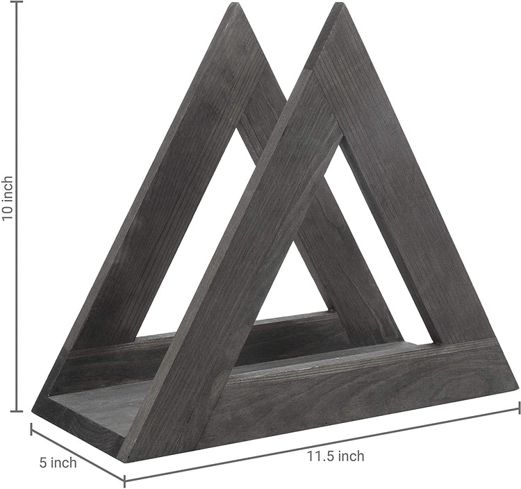 Grey Wood Triangle Wall Mounted Vinyl Record Storage Holder, Media Display Rack-MyGift