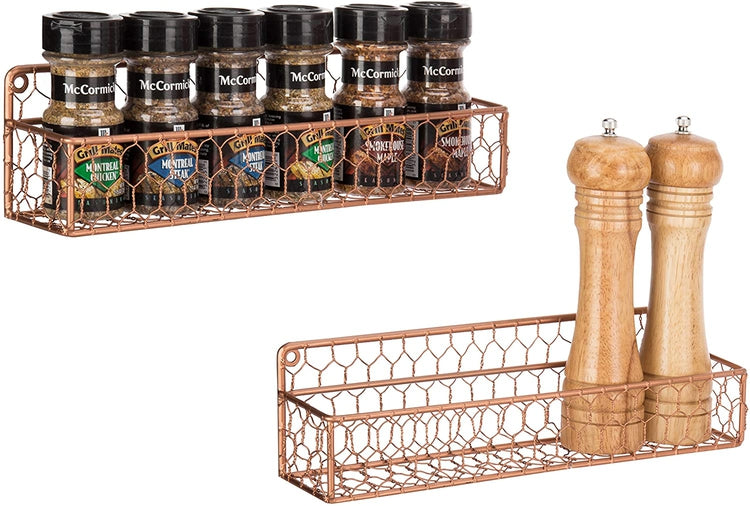 Wall Mounted Copper Tone Chicken Wire Spice Racks Set of 2 MyGift