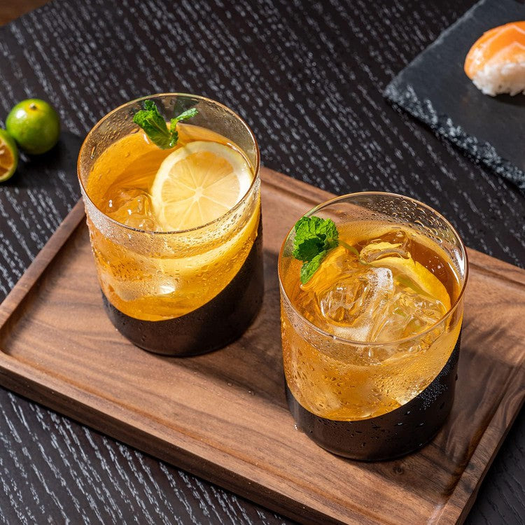 Black and Gold Cocktail Glasses, Old Fashioned Lowball Whiskey Rocks Drinking Glass, Set of 6-MyGift