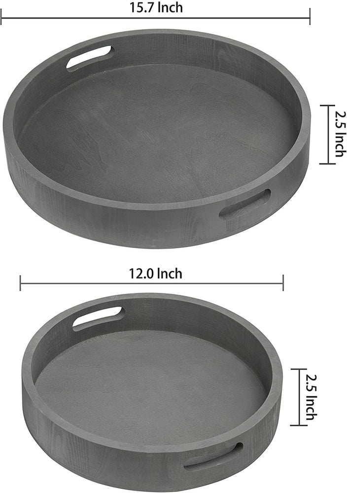 Set of 2, Round Nesting Charcoal Gray Wood Serving Trays-MyGift