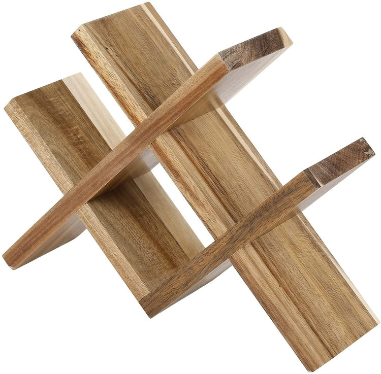 Acacia Wood 4-Bottle Countertop Wine Bottle Storage Rack with Modern X Design-MyGift