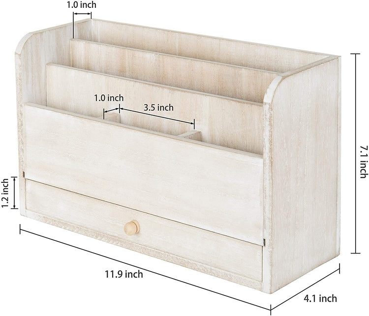 Whitewashed Wood Desktop Document & Supply Organizer with Pull Out Drawer-MyGift