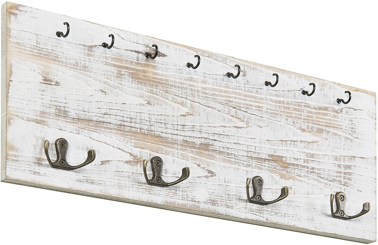 MyGift Vintage Whitewashed Wood Wall Mounted Coat Hook and Key Holder Rack