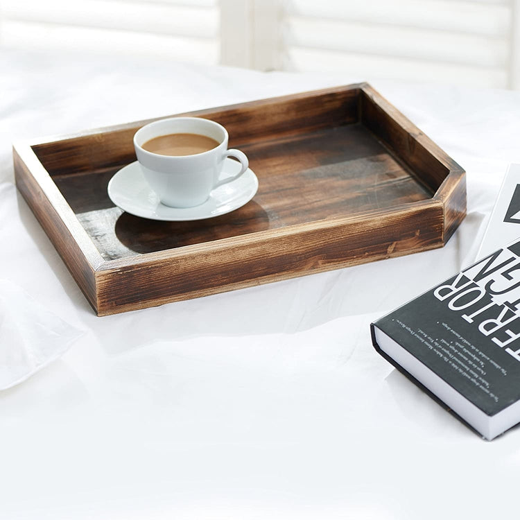 Vintage Dark Brown Wooden Coffee Table Display Tray, Wood Magazine and Document Holder-MyGift