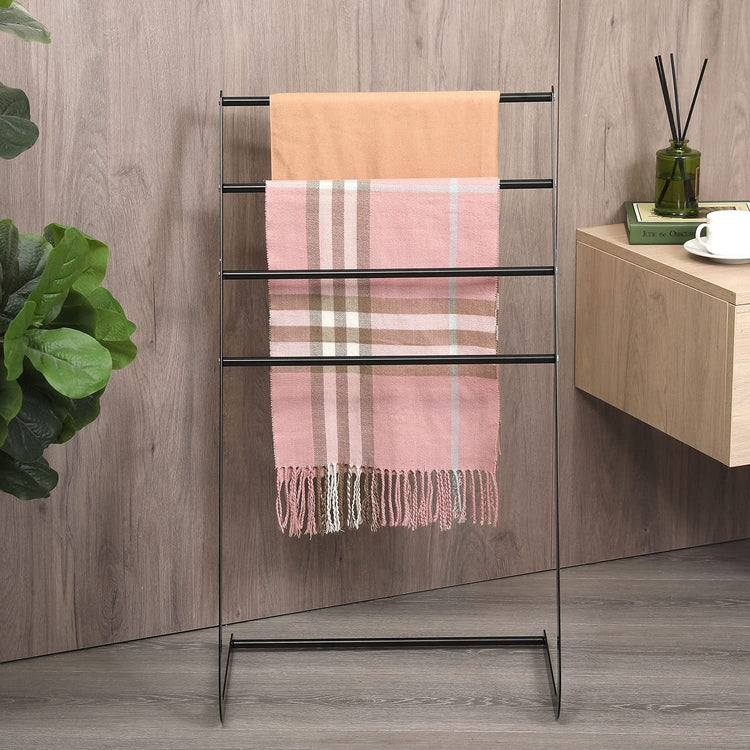 32 Inch Freestanding Scarf Rack, Black 4 Tier Silk Scarf, Neck Tie Display Stand-MyGift
