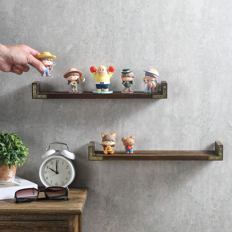 Set of 2, Burnt Wood Wall Mounted Small Collectibles, Figurine Display Floating Shelf-MyGift