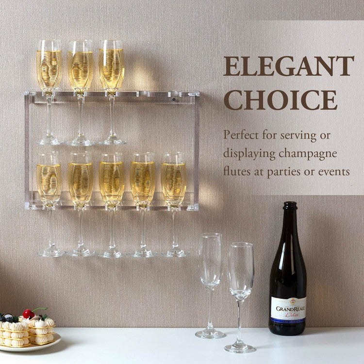 2 Tier Clear Acrylic Wall Mounted Champagne Flute Glasses Holder Display Rack, Hanger Storage Shelf-MyGift