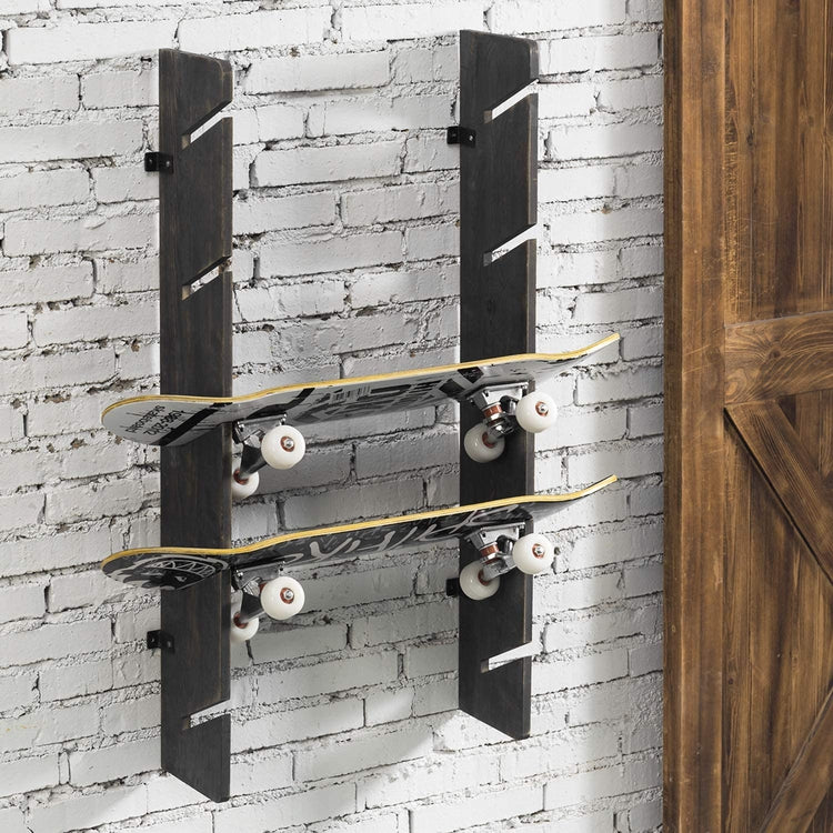 5-Slot Vintage Gray Wood Wall Mounted Skateboard Display Storage Rack-MyGift