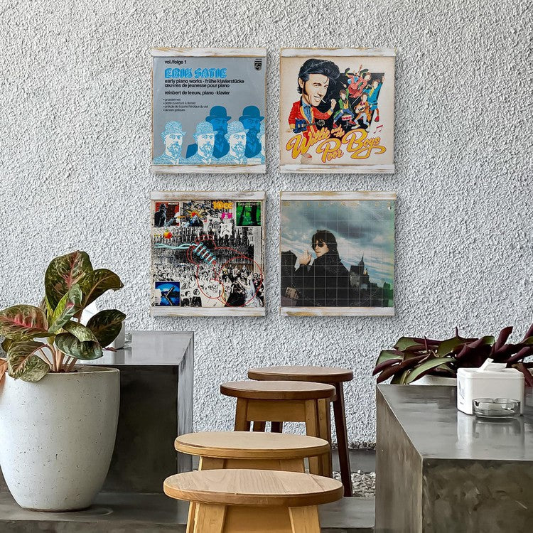 Wall Mounted White Wood Vinyl Records Display Frame, Hanging LP Record Album Sleeve Cover Art Holders, Set of 4-MyGift