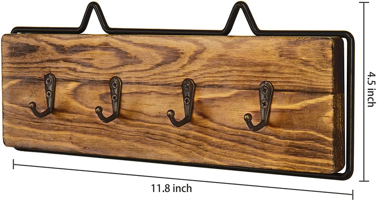 Rustic Wood & Wire Wall-Mounted 4-Hook Key Rack-MyGift
