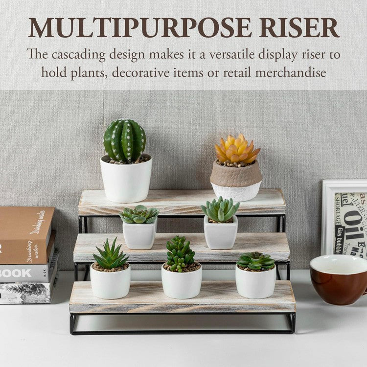 White Wood and Black Metal Tapletop Cupcake Holder Stand, Dessert Pastry Display Riser-MyGift