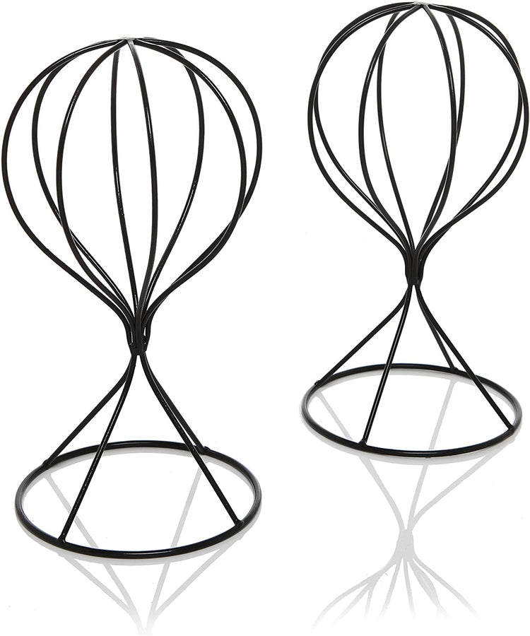 Set of 2, Black Wire Metal Hat and Cap Display Racks, Decorative Wig H ...