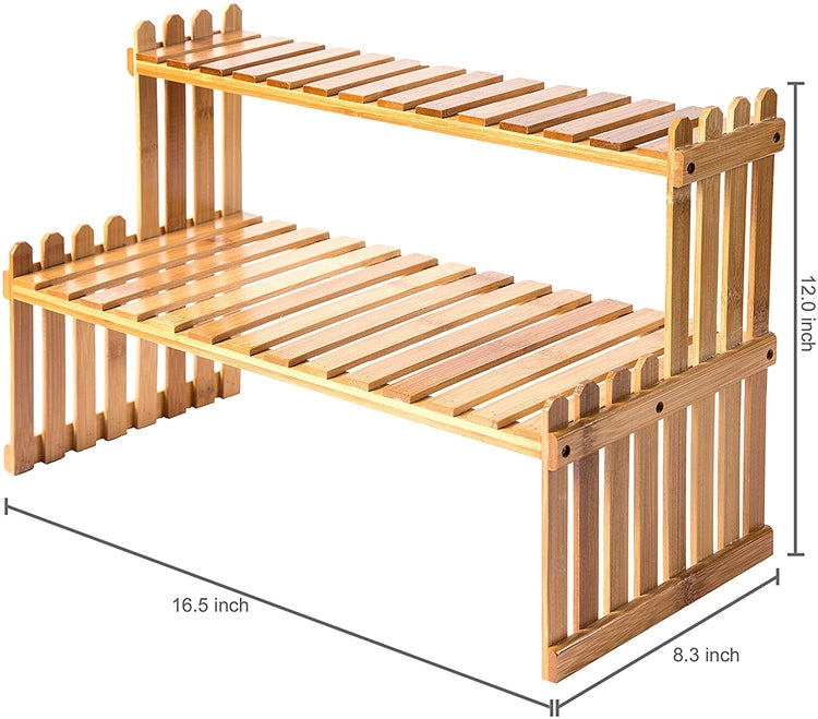 Natural Bamboo Tabletop Stand, 2-Tier Desktop Shelf or Spice Rack, Bamboo Display Stand-MyGift
