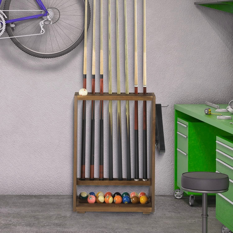 Burnt Brown Wood Freestanding Billiards Accessories Rack, Floor Standi ...