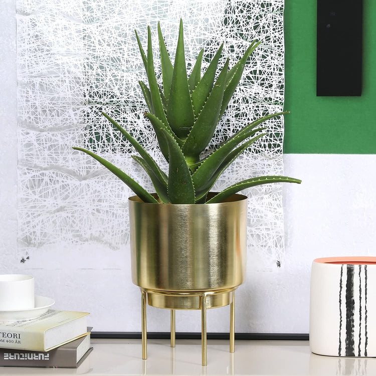 7 inch Deluxe Brass Brushed Metal Decorative Planter Pot with Display Riser Stand-MyGift