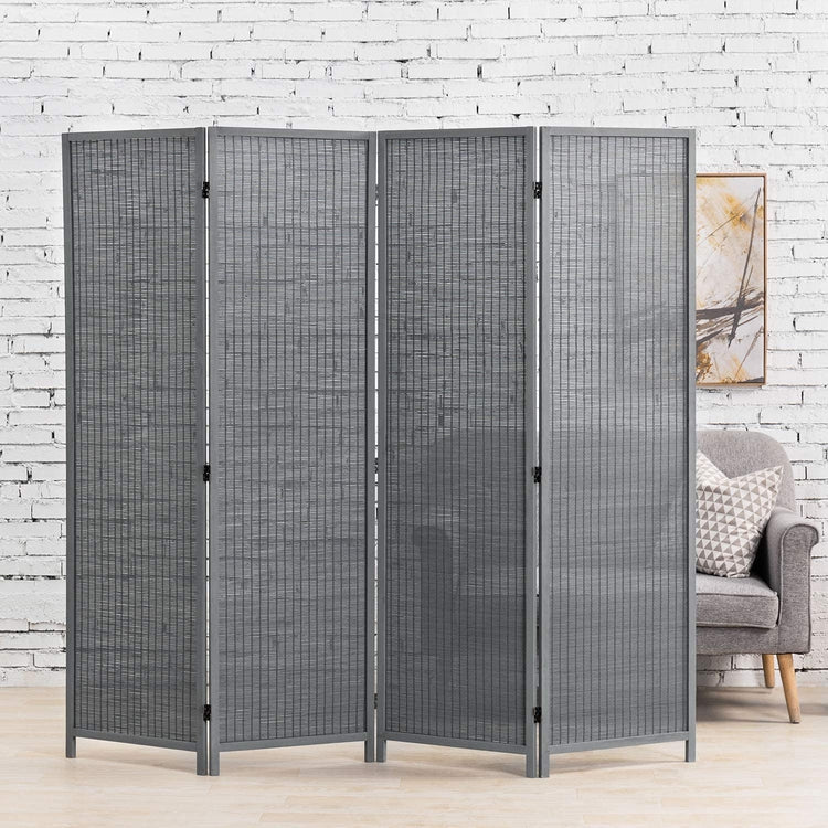 4-Panel Freestanding Contemporary Gray Woven Bamboo Room Divider-MyGift