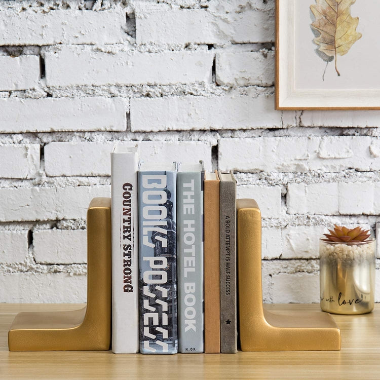 Set of 2, Decorative Heavy Gold Concrete Bookends-MyGift