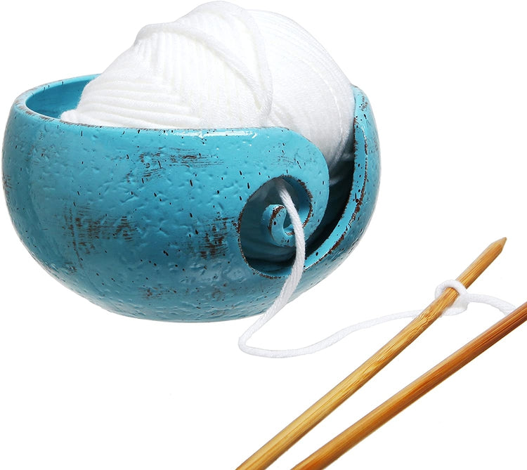 Turquoise, Handcrafted Ceramic Knitting Yarn Bowl Holder with Elegant Swirl Design-MyGift