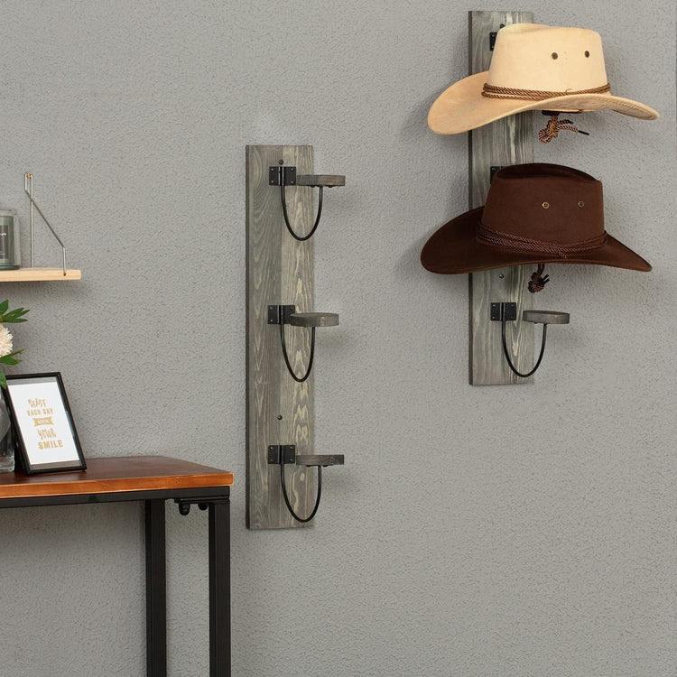 Wall Mounted Hat Rack, Gray Wood and Black Metal Wire Vertical Hat and –  MyGift