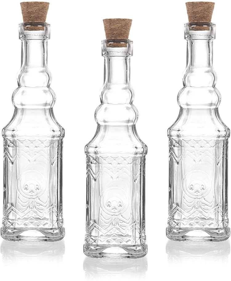 Set of 3, Small Decorative Vintage Apothecary Glass Bottles, Flower Vases with Cork Lids-MyGift