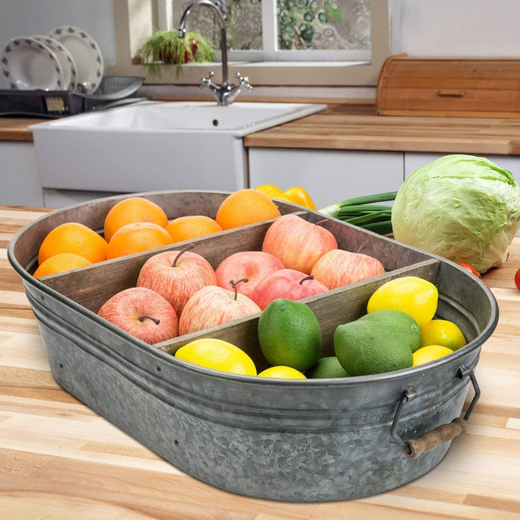 Galvanized Metal Tub Wall Mounted Wooden Display Shelves-MyGift