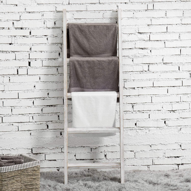 Whitewashed Wood Wall Leaning Towel & Blanket Ladder Rack-MyGift