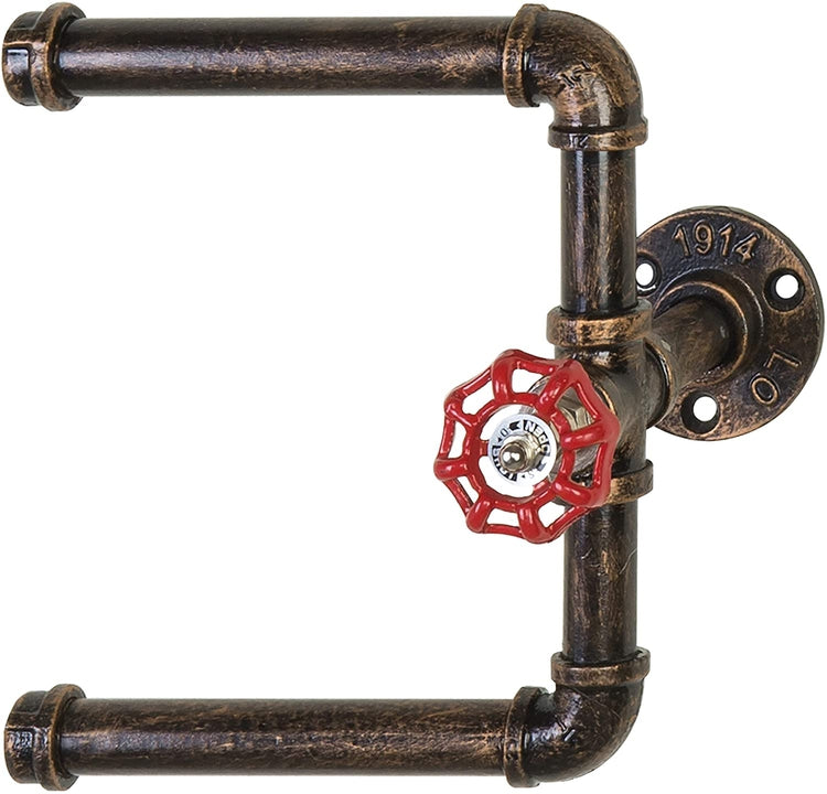 Bronze Wall Mounted Industrial Pipe Faucet Design Dual Toilet Paper Roll Holder-MyGift