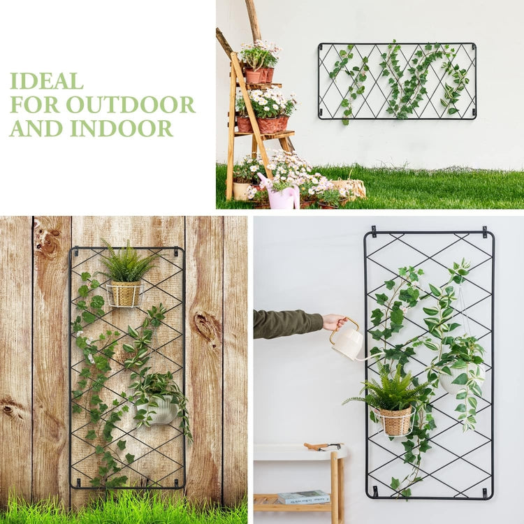 Matte Black Metal Wire Diamond Shaped Garden Trellis, Wall Mounted Lattice Frame for Climbing Plants and Crawling Vines-MyGift