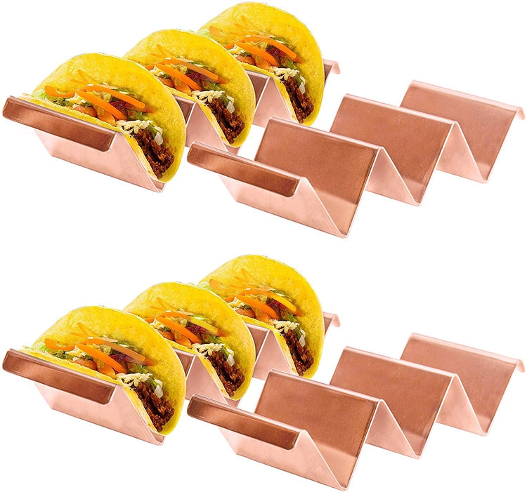 Set of 4, Copper Stainless Steel Taco Holder Tray-MyGift