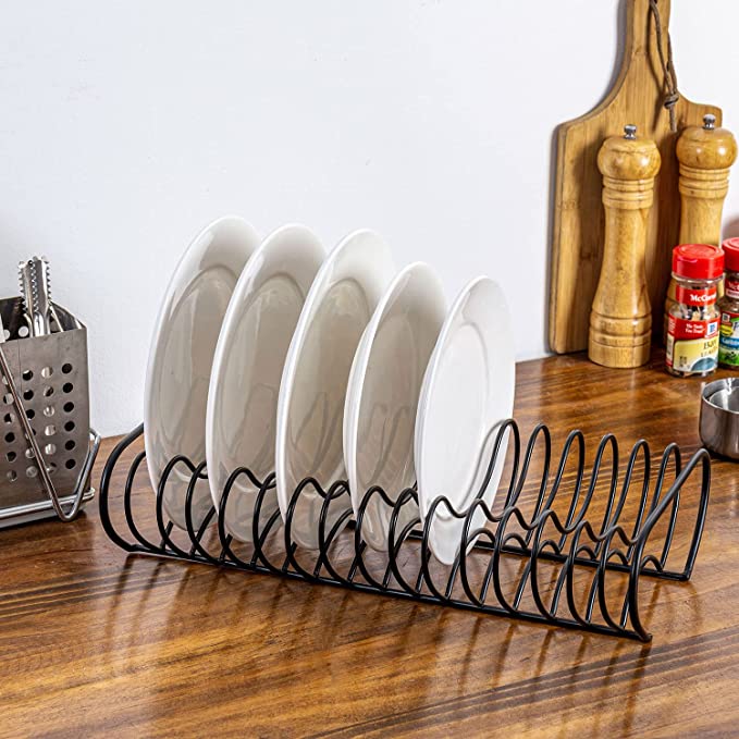 Metal Dinner Plate Storage Rack Organizer and Drying Rack, 14 Slot Dish Storage Organizer-MyGift