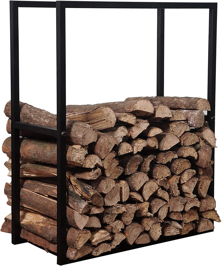 30-Inch Black Metal Powder Coated Firewood Holder Rack, Indoor and Outdoor Fireplace Log Storage Bin-MyGift
