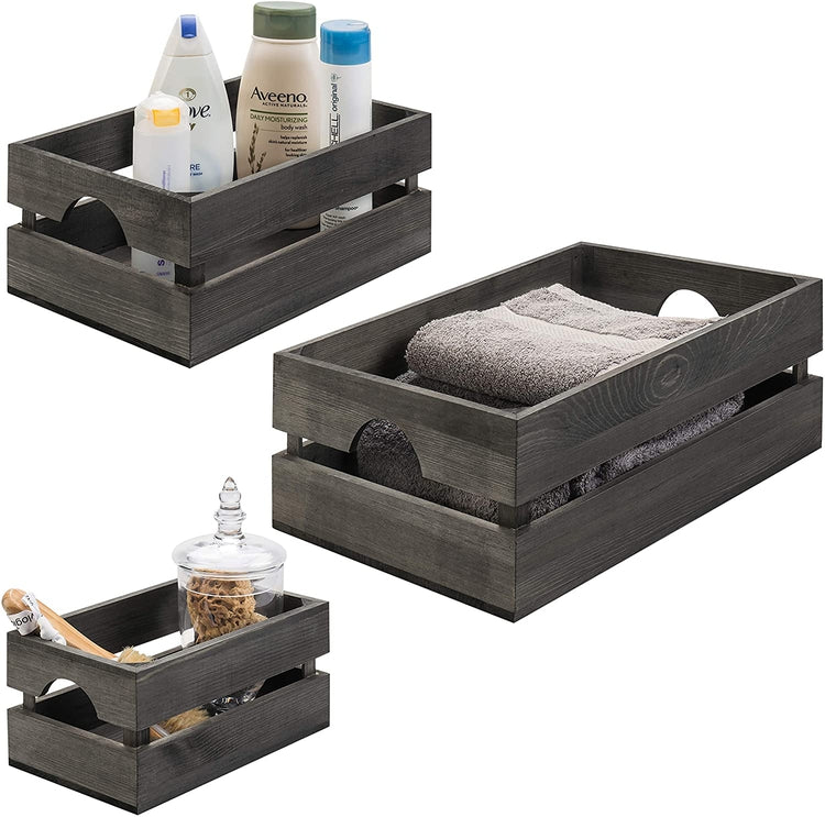 Set of 3, 16 x 12 Inch Grey Wood Nesting Storage and Accent Crates-MyGift