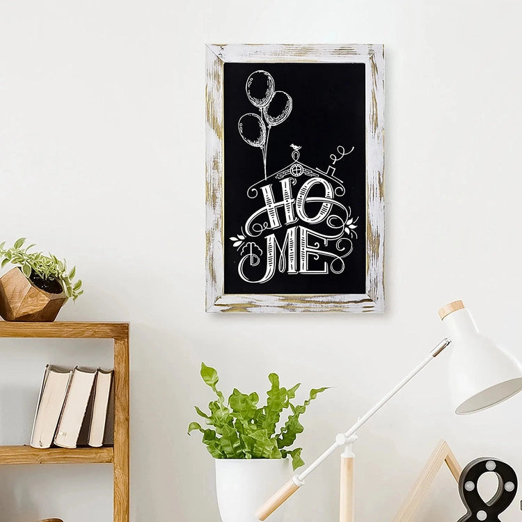 Whitewashed Wood Frame Chalkboard Sign with Brass Tone Metal Easel Stand, Tabletop Wedding, Event Message Board-MyGift