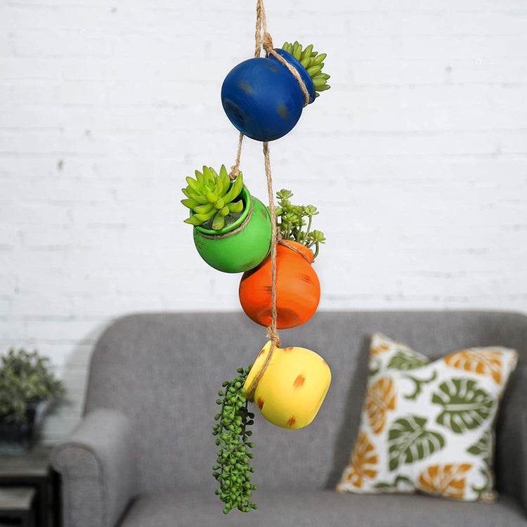 Bunch of 4 Bright Rainbow Hanging Ceramic Pot Planter Set-MyGift
